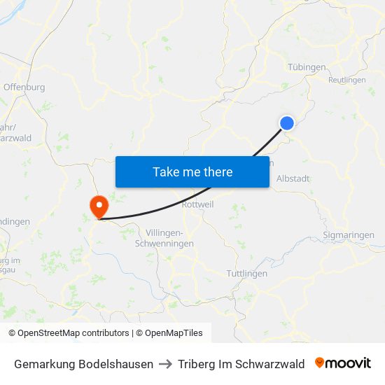 Gemarkung Bodelshausen to Triberg Im Schwarzwald map