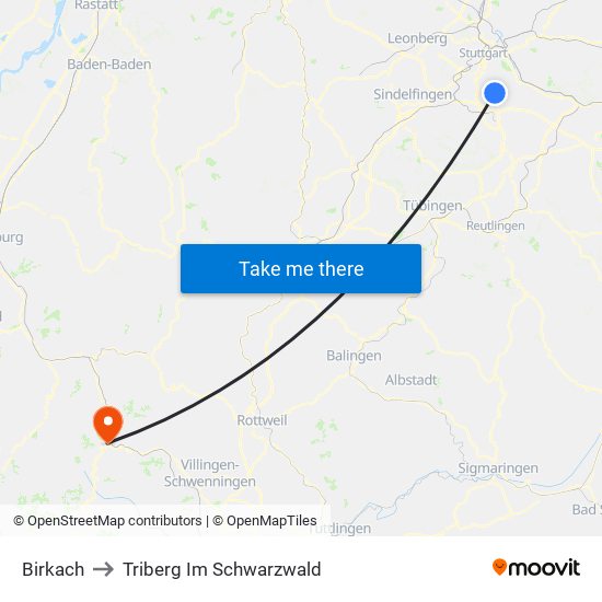 Birkach to Triberg Im Schwarzwald map