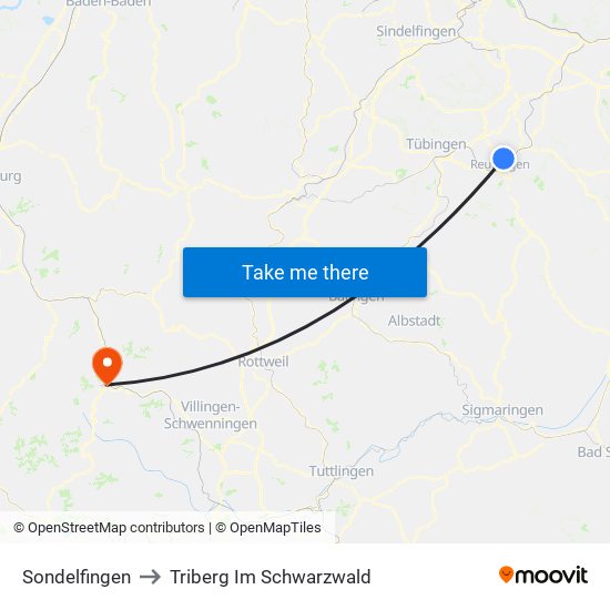 Sondelfingen to Triberg Im Schwarzwald map