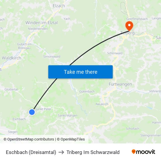 Eschbach (Dreisamtal) to Triberg Im Schwarzwald map