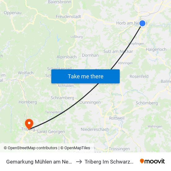 Gemarkung Mühlen am Neckar to Triberg Im Schwarzwald map