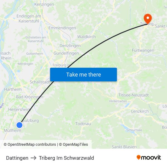 Dattingen to Triberg Im Schwarzwald map