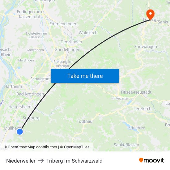 Niederweiler to Triberg Im Schwarzwald map