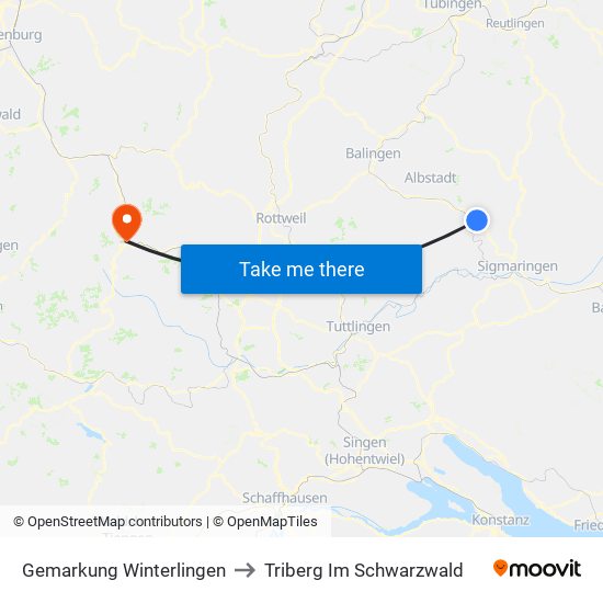 Gemarkung Winterlingen to Triberg Im Schwarzwald map