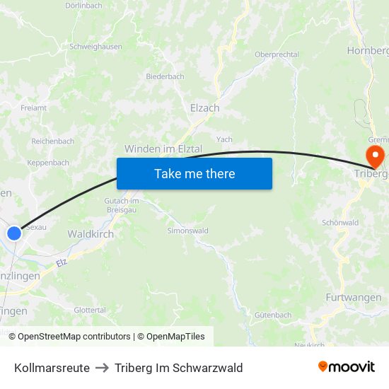 Kollmarsreute to Triberg Im Schwarzwald map
