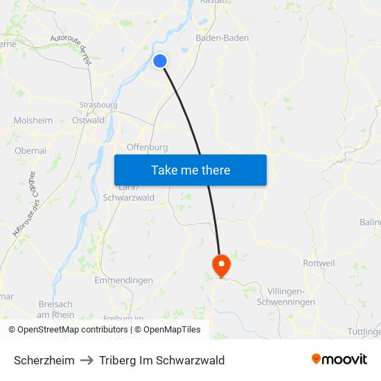 Scherzheim to Triberg Im Schwarzwald map