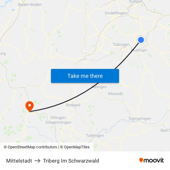 Mittelstadt to Triberg Im Schwarzwald map