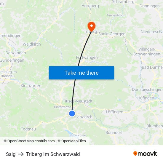 Saig to Triberg Im Schwarzwald map