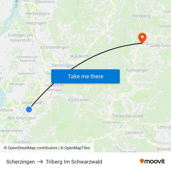 Scherzingen to Triberg Im Schwarzwald map