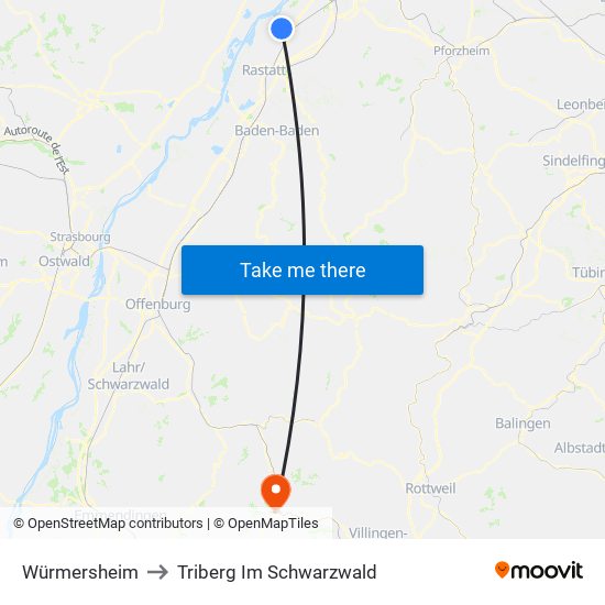 Würmersheim to Triberg Im Schwarzwald map