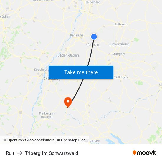 Ruit to Triberg Im Schwarzwald map