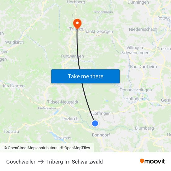 Göschweiler to Triberg Im Schwarzwald map