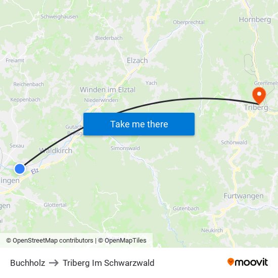 Buchholz to Triberg Im Schwarzwald map