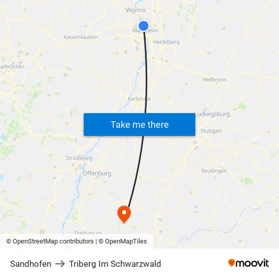 Sandhofen to Triberg Im Schwarzwald map