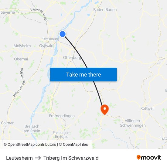 Leutesheim to Triberg Im Schwarzwald map