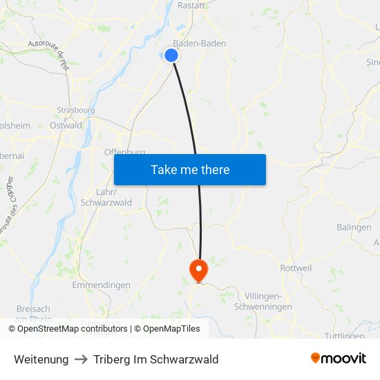 Weitenung to Triberg Im Schwarzwald map