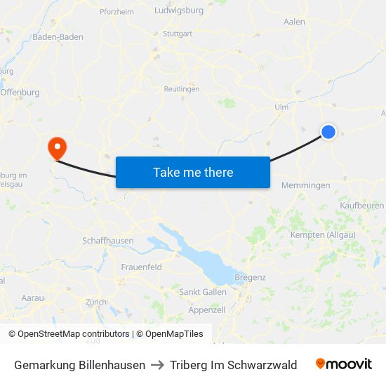 Gemarkung Billenhausen to Triberg Im Schwarzwald map