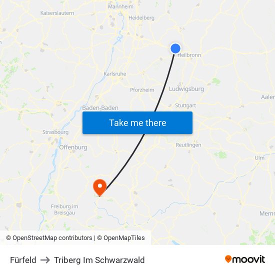 Fürfeld to Triberg Im Schwarzwald map