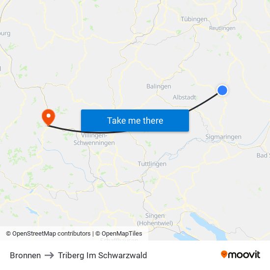 Bronnen to Triberg Im Schwarzwald map