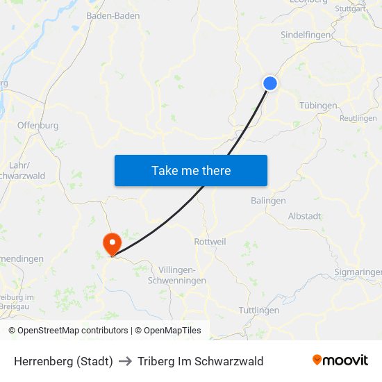 Herrenberg (Stadt) to Triberg Im Schwarzwald map