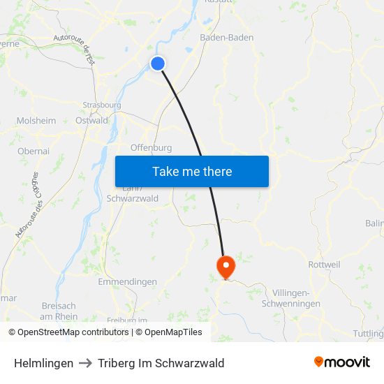 Helmlingen to Triberg Im Schwarzwald map