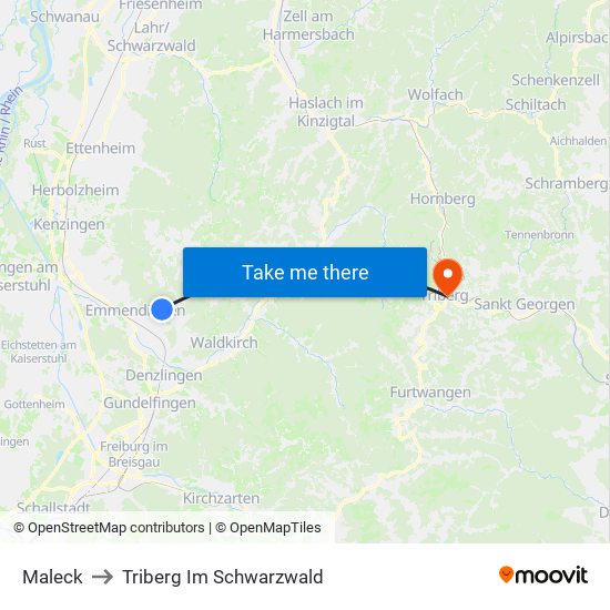 Maleck to Triberg Im Schwarzwald map