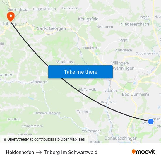 Heidenhofen to Triberg Im Schwarzwald map