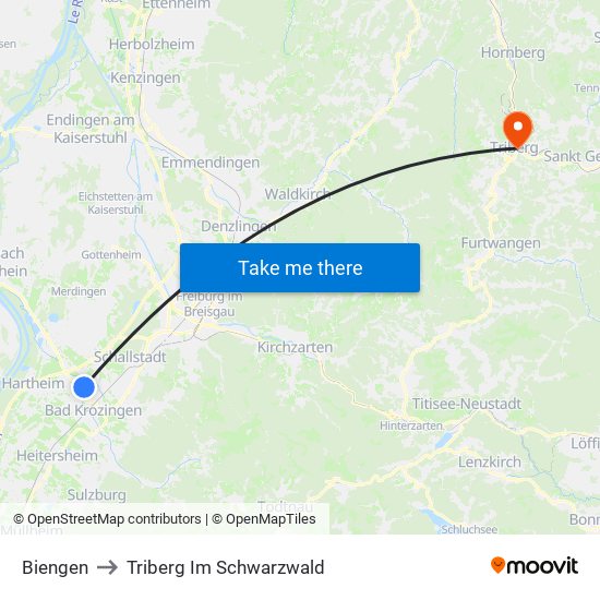 Biengen to Triberg Im Schwarzwald map