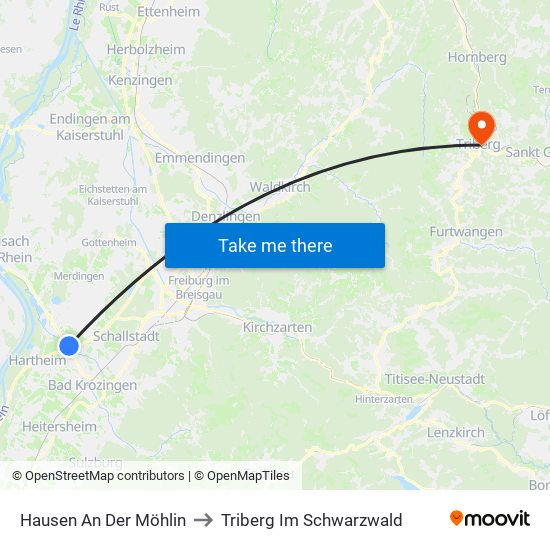 Hausen An Der Möhlin to Triberg Im Schwarzwald map