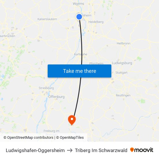 Ludwigshafen-Oggersheim to Triberg Im Schwarzwald map
