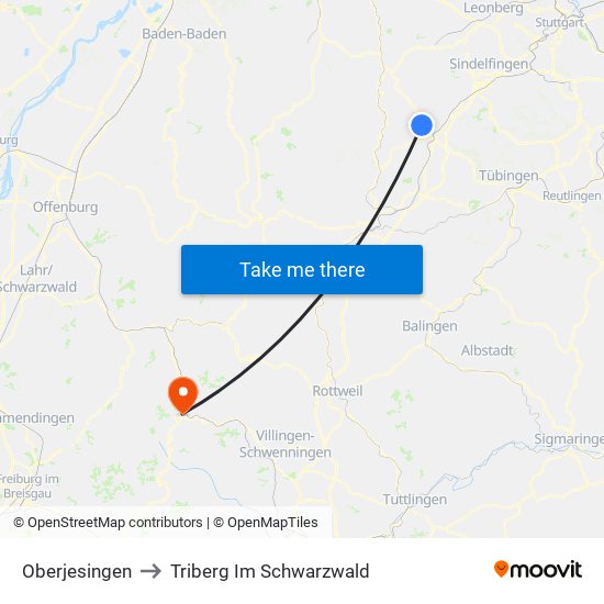 Oberjesingen to Triberg Im Schwarzwald map