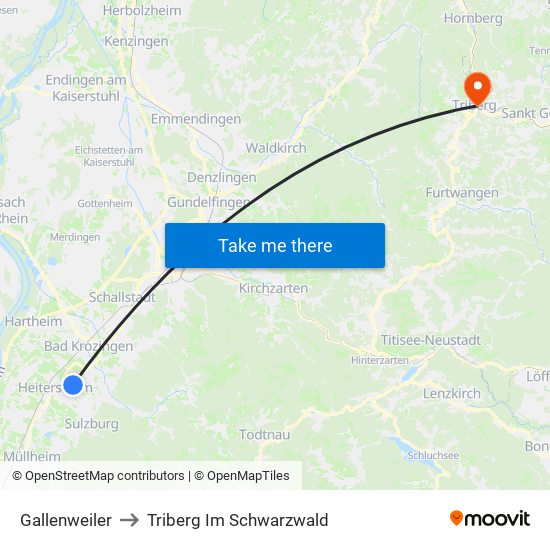 Gallenweiler to Triberg Im Schwarzwald map