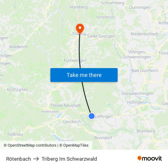 Rötenbach to Triberg Im Schwarzwald map
