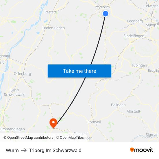 Würm to Triberg Im Schwarzwald map