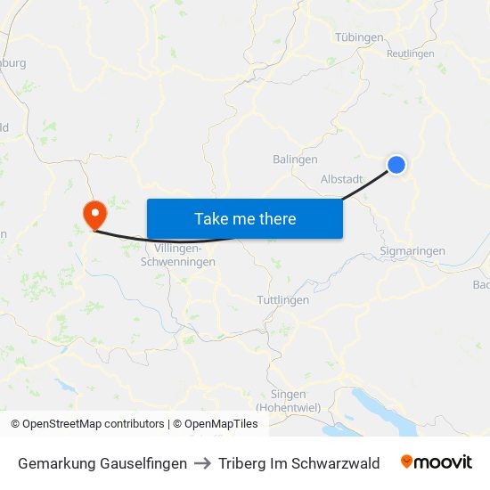 Gemarkung Gauselfingen to Triberg Im Schwarzwald map