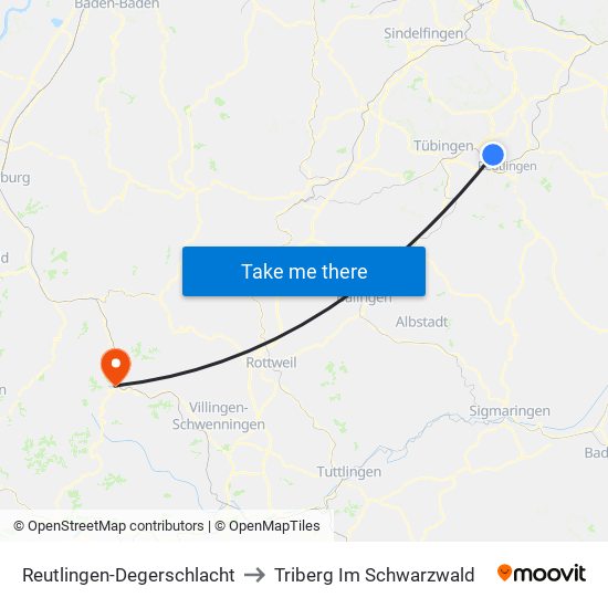 Reutlingen-Degerschlacht to Triberg Im Schwarzwald map