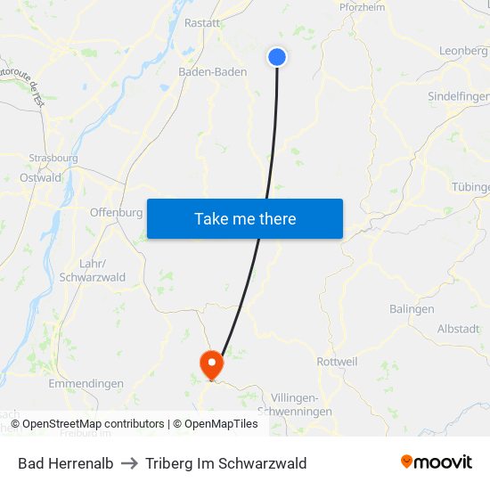 Bad Herrenalb to Triberg Im Schwarzwald map