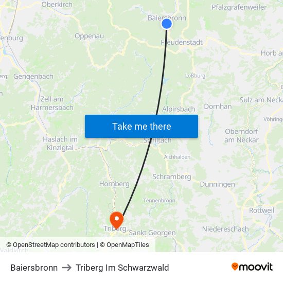 Baiersbronn to Triberg Im Schwarzwald map