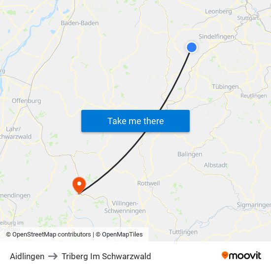 Aidlingen to Triberg Im Schwarzwald map