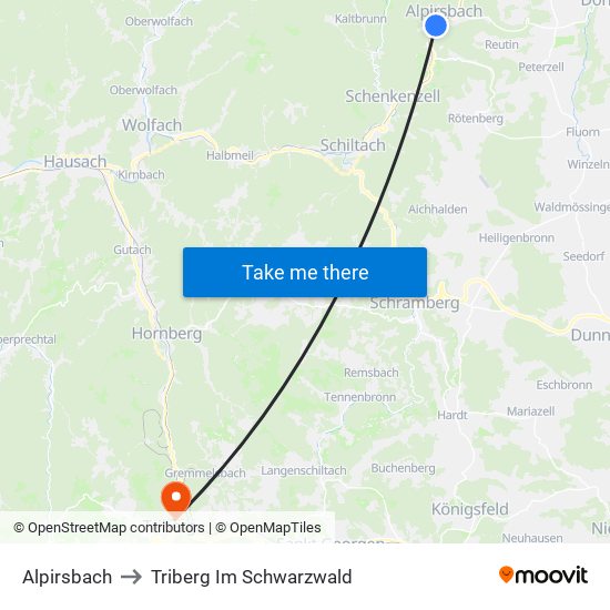 Alpirsbach to Triberg Im Schwarzwald map