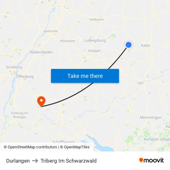 Durlangen to Triberg Im Schwarzwald map