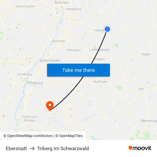 Eberstadt to Triberg Im Schwarzwald map