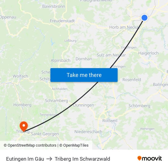 Eutingen Im Gäu to Triberg Im Schwarzwald map