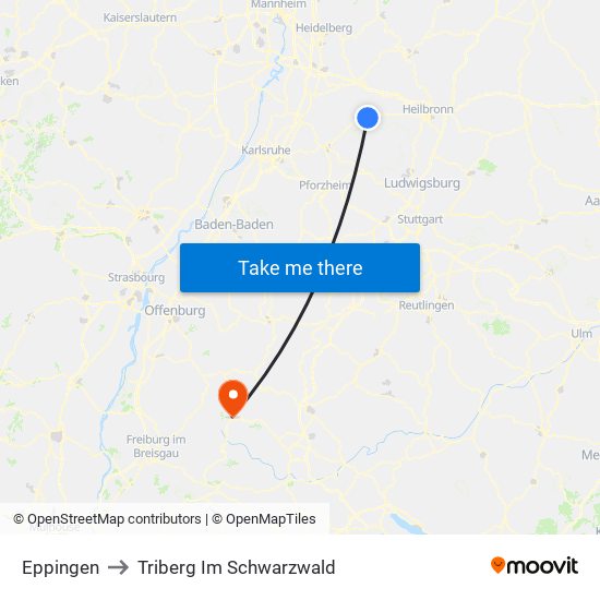 Eppingen to Triberg Im Schwarzwald map