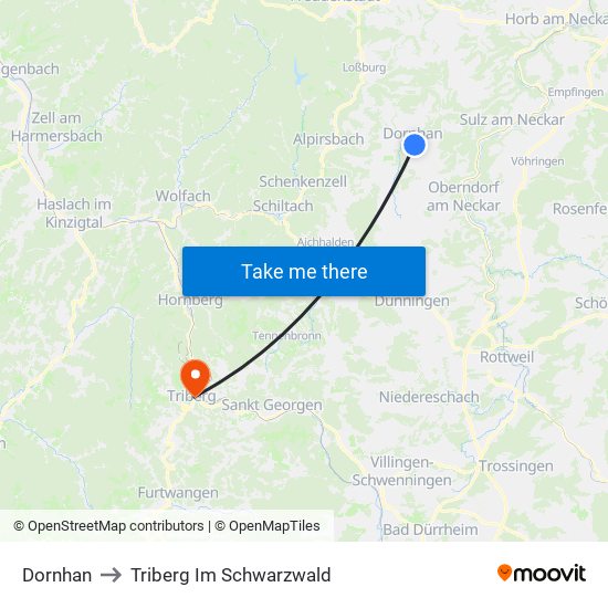 Dornhan to Triberg Im Schwarzwald map