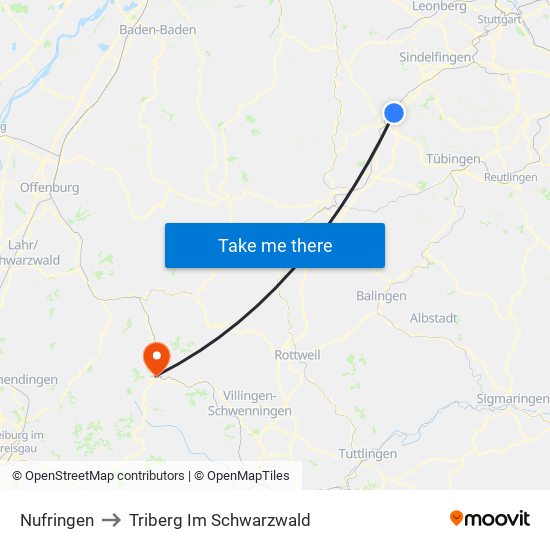 Nufringen to Triberg Im Schwarzwald map