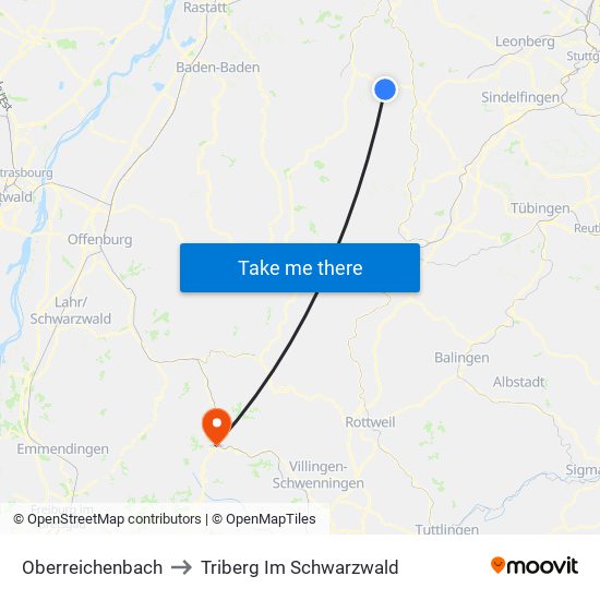 Oberreichenbach to Triberg Im Schwarzwald map