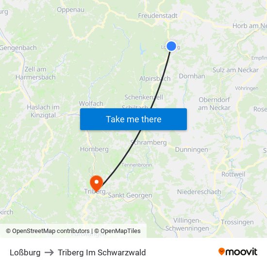 Loßburg to Triberg Im Schwarzwald map