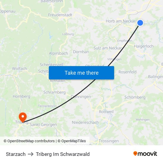 Starzach to Triberg Im Schwarzwald map