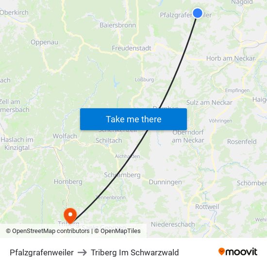 Pfalzgrafenweiler to Triberg Im Schwarzwald map